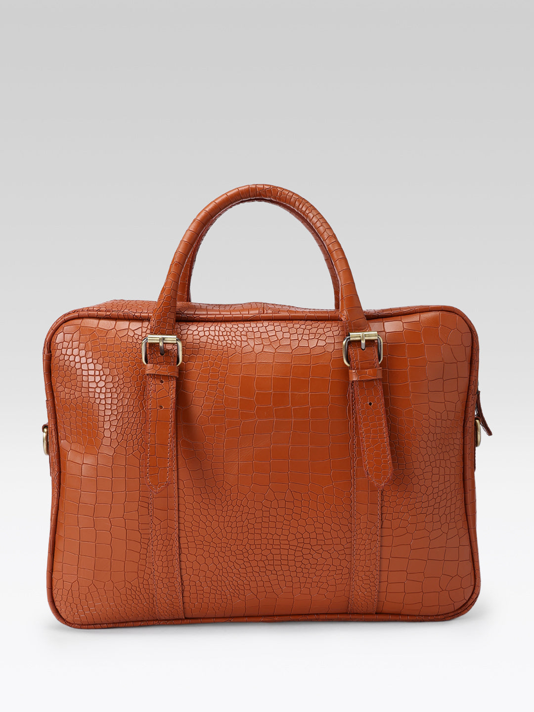 Premium Croc-Textured Black Leather Office Laptop Bag with Adjustable Shoulder Strap
