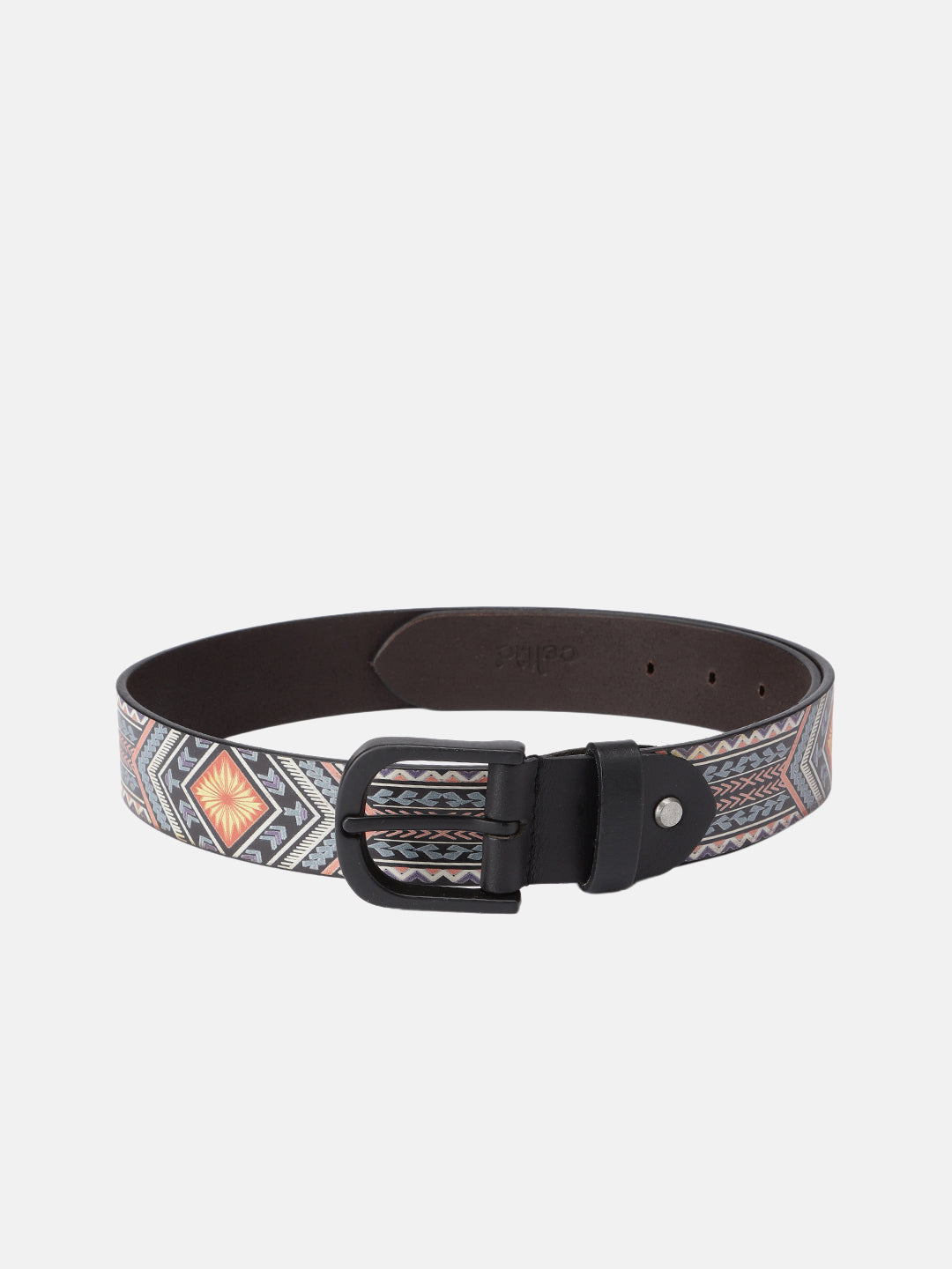 Men Genuine Leather Tribal Geometric Multicolor Waist Accessory Matte Buckle