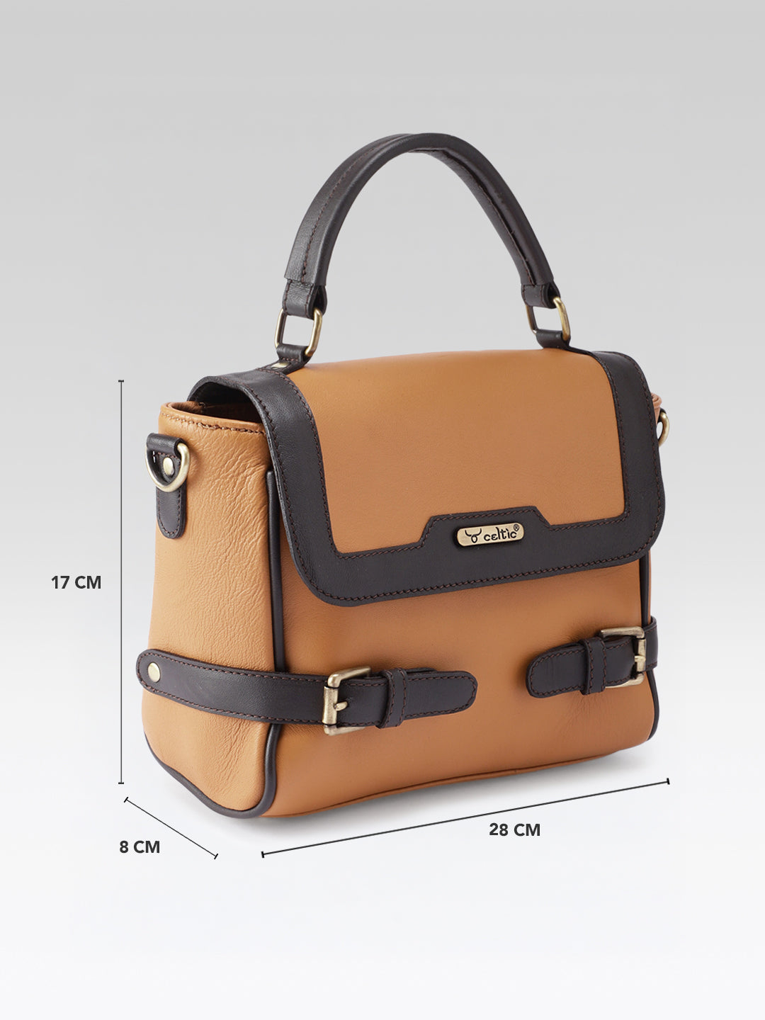 Premium Genuine Brown Leather Top Handle Handbag with Adjustable Strap