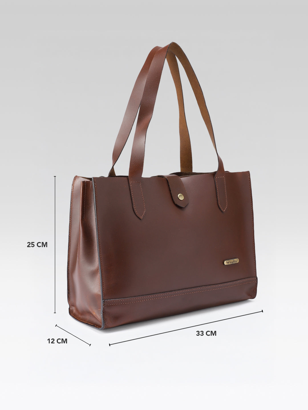 Premium Genuine Leather Structured Shopper Tote with Dual Compartments & Snap Closure