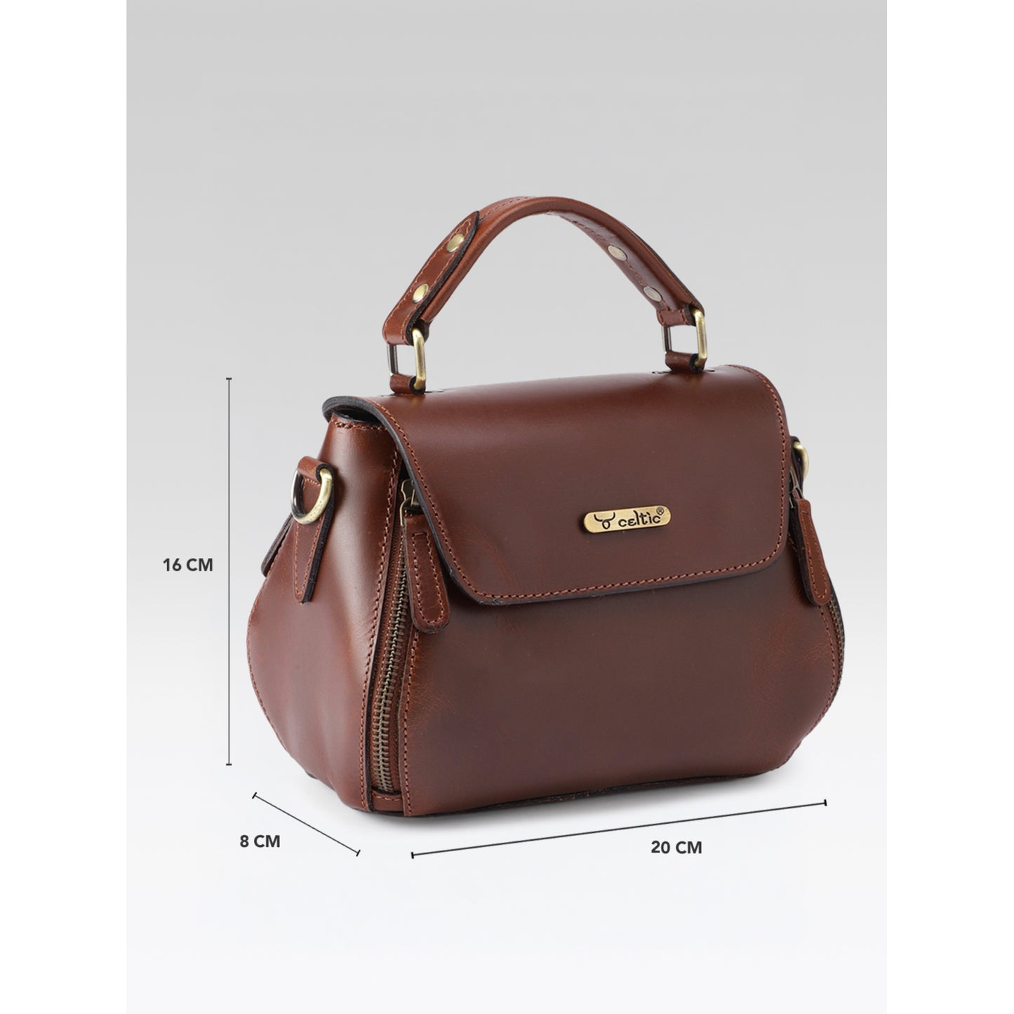 Premium Genuine Leather Top-Handle Handbag with Flap Closure & Zip Compartments