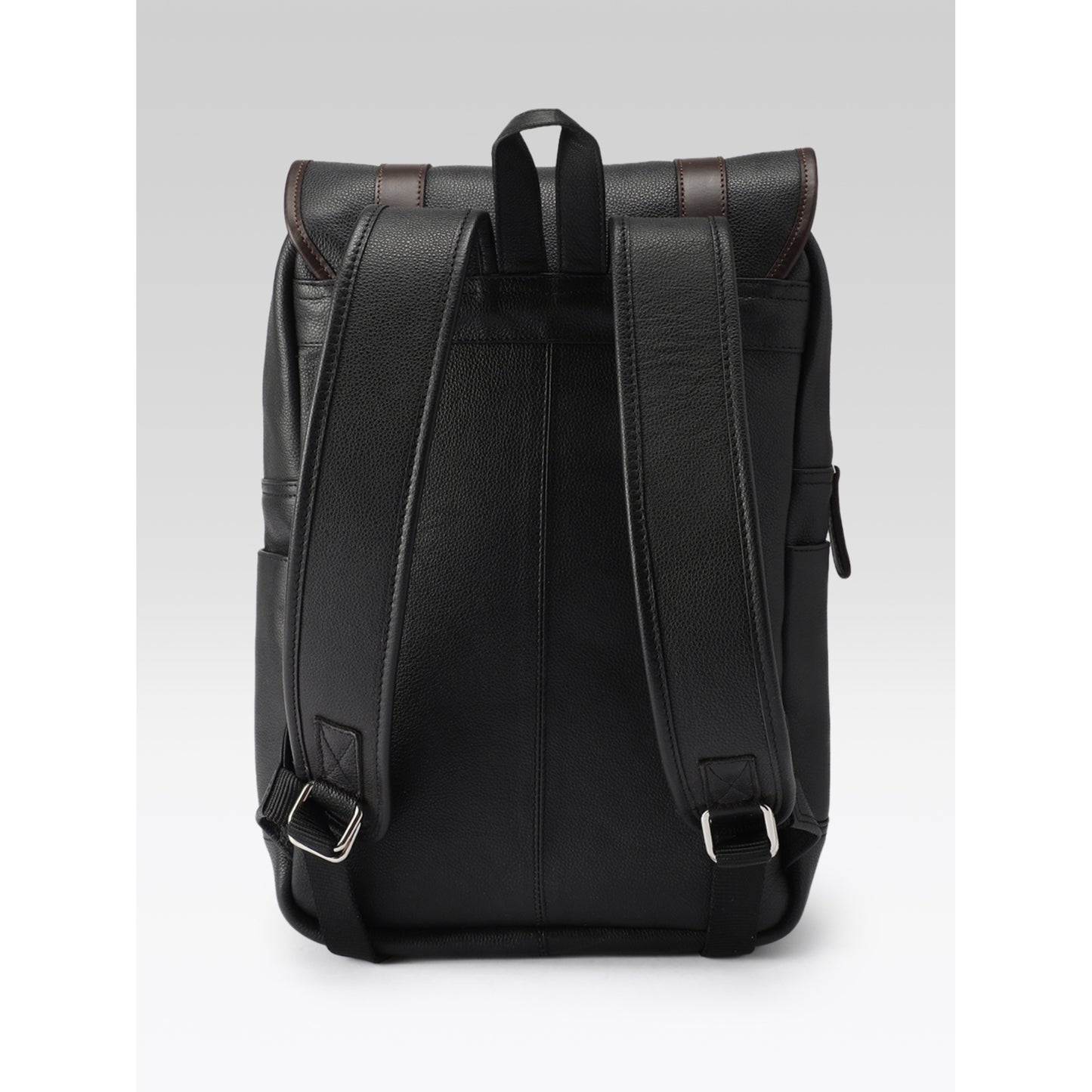 Premium Genuine Leather Laptop Backpack with Dual Buckle Design, Multiple Zip Pockets