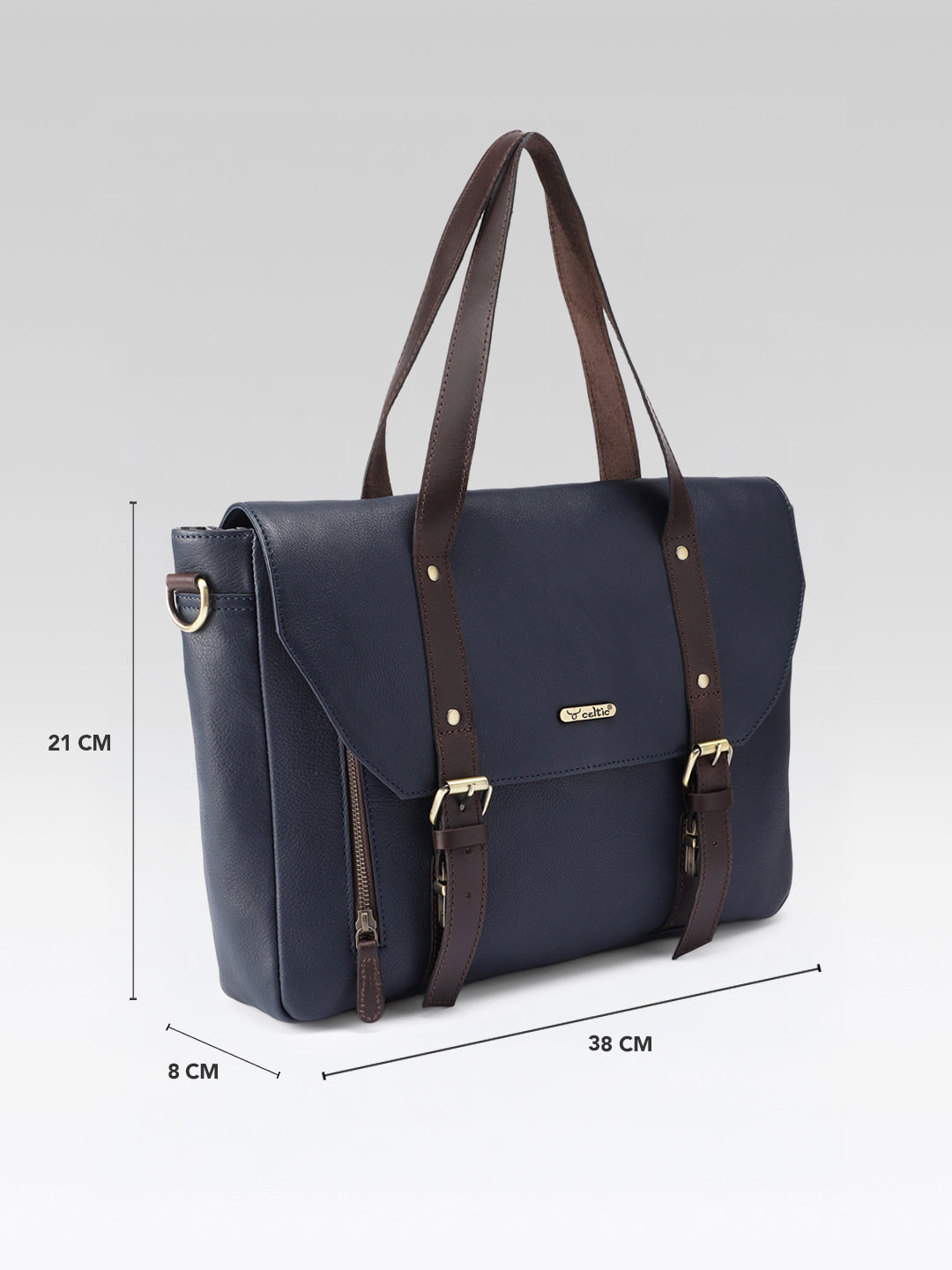 Premium Genuine Leather Office Laptop Bag with Tablet Sleeve & Adjustable Strap