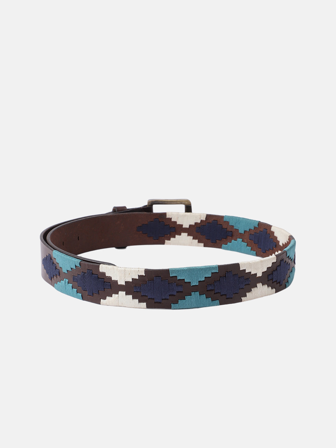 Unisex Handcrafted Woven Leather Belt With Geometric Pattern And Antique Buckle Design. LB-874