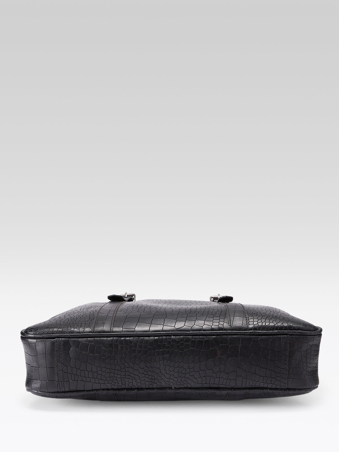 Premium Croc-Textured Black Leather Office Laptop Bag with Adjustable Shoulder Strap