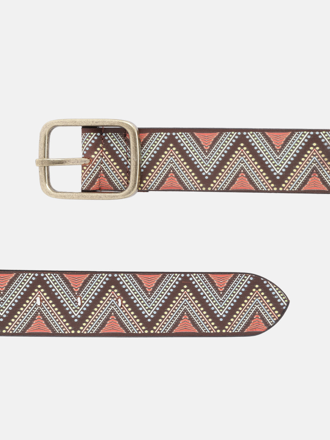 Unisex Genuine Leather Tribal Geometric Multicolor Waist Accessory Antique Buckle