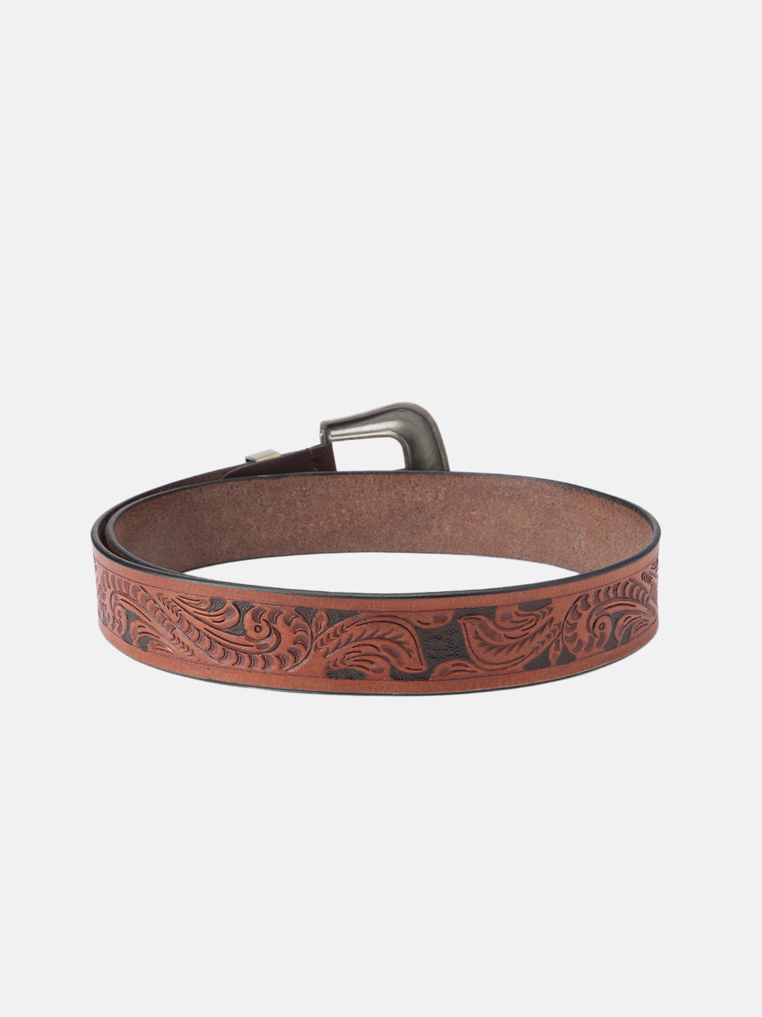 Men Genuine Leather Embossed Black Western Waist Accessory Ornate Buckle Tip