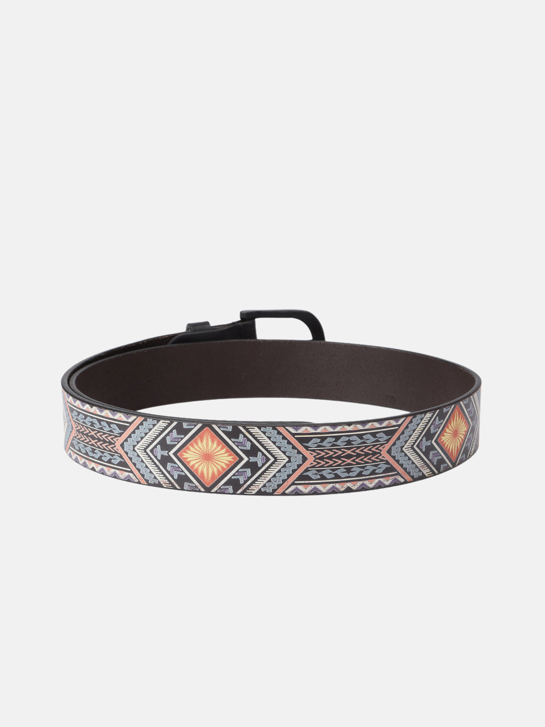 Men Genuine Leather Tribal Geometric Multicolor Waist Accessory Matte Buckle