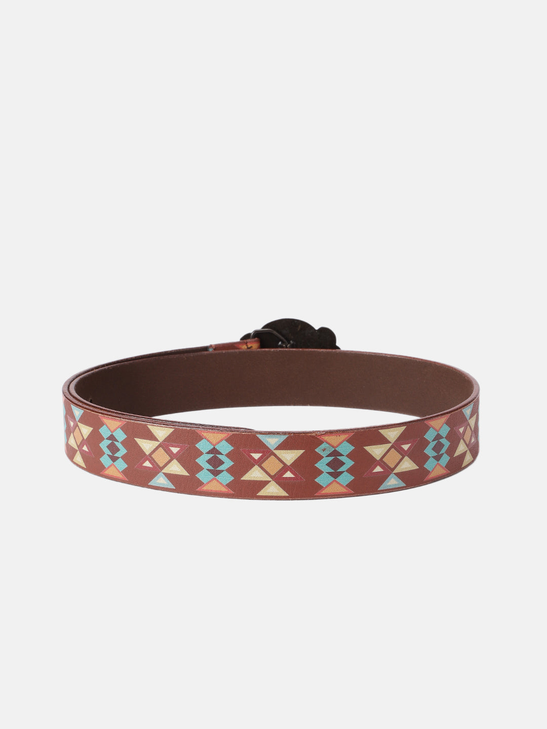 Unisex Aztec Pattern Leather Belt With Antique Buckle Handmade Ethnic Style Accessory.