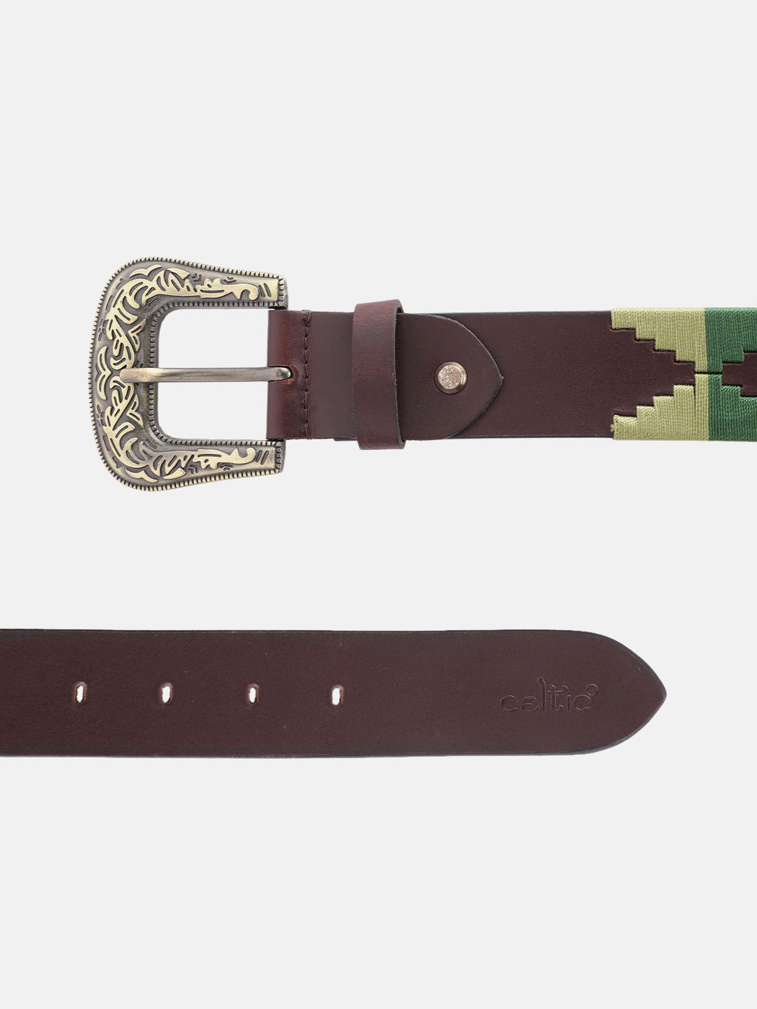 Unisex Handcrafted Leather Woven Green Buckle Artisan Casual Wear Accessory SKU: LB-868-28