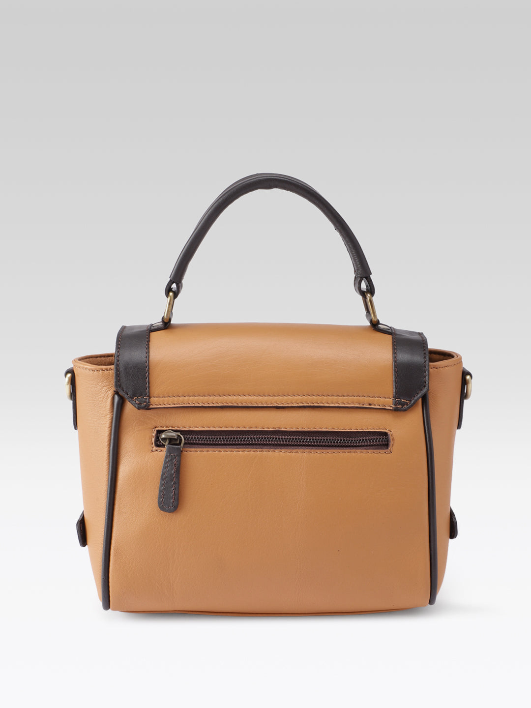 Premium Genuine Brown Leather Top Handle Handbag with Adjustable Strap