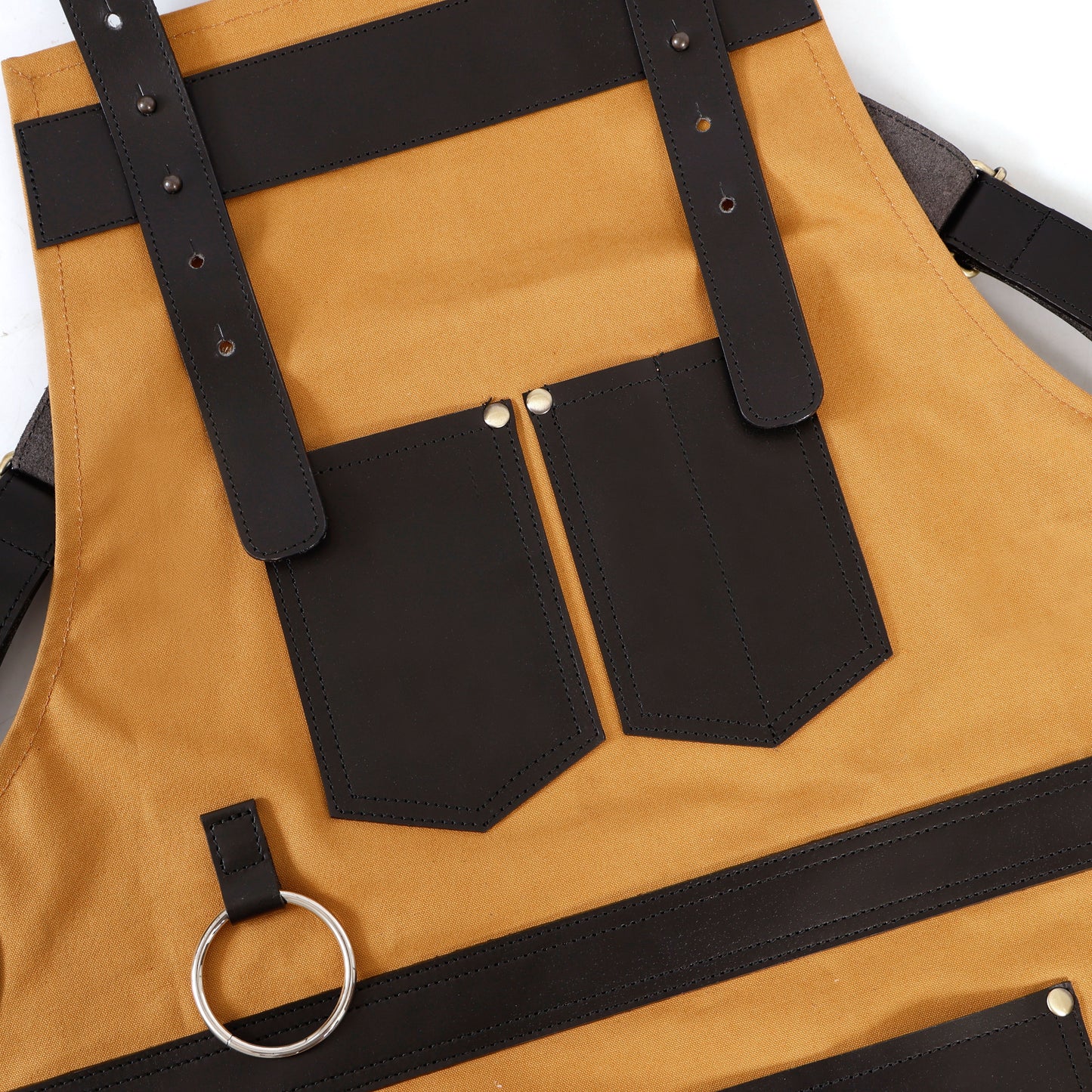 Premium Genuine Leather & Canvas Bib Apron – Yellow & Black Utility Design