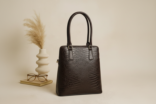Genuine Leather Croc-Embossed Handbag Elegant Shoulder Tote for Women