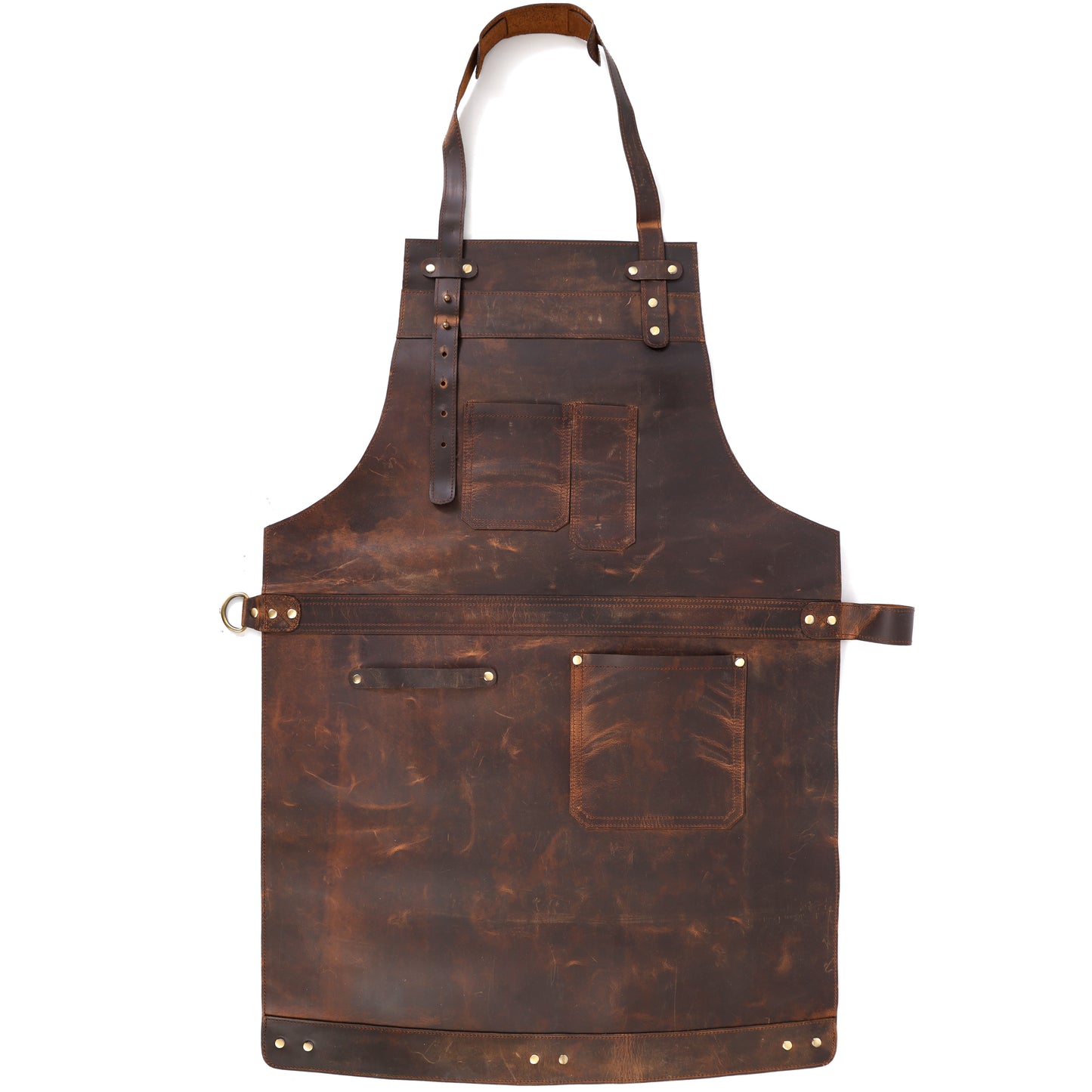 Premium Genuine Leather Brown Bib Apron  with Snap Lock Utility Design