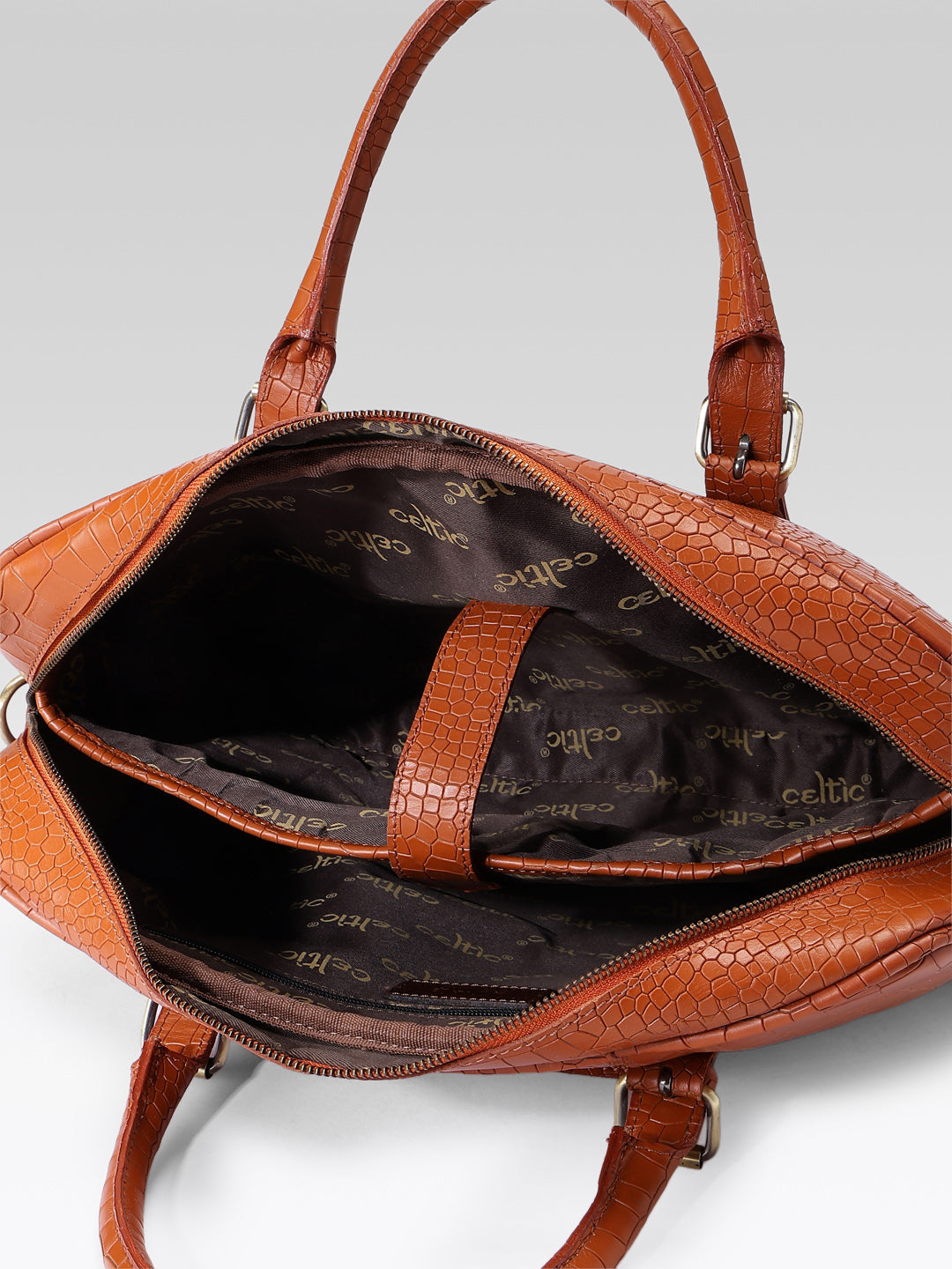 Premium Croc-Textured Black Leather Office Laptop Bag with Adjustable Shoulder Strap