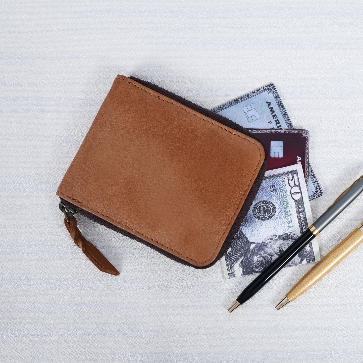 Camel Tan Zip Leather Wallet for Men – Premium Compact Wallet LA-1431