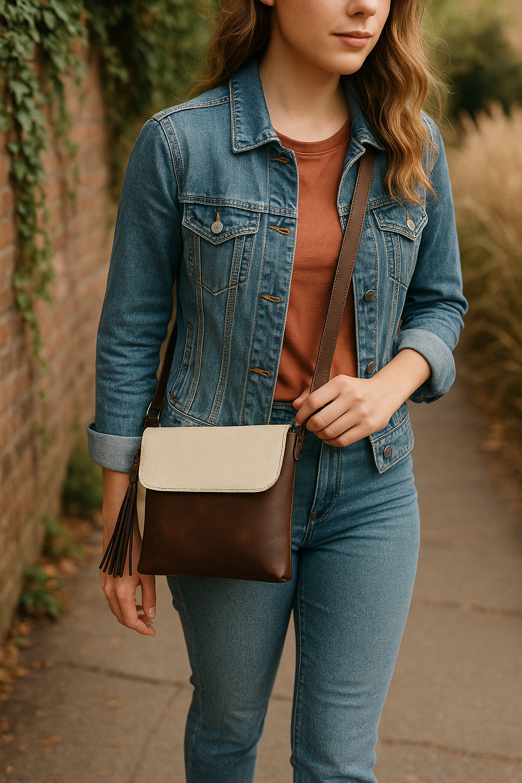 White And Tabaco Color Sling Bag