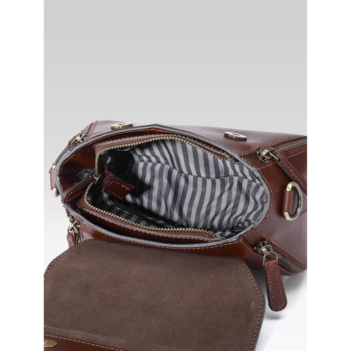 Premium Genuine Leather Top-Handle Handbag with Flap Closure & Zip Compartments