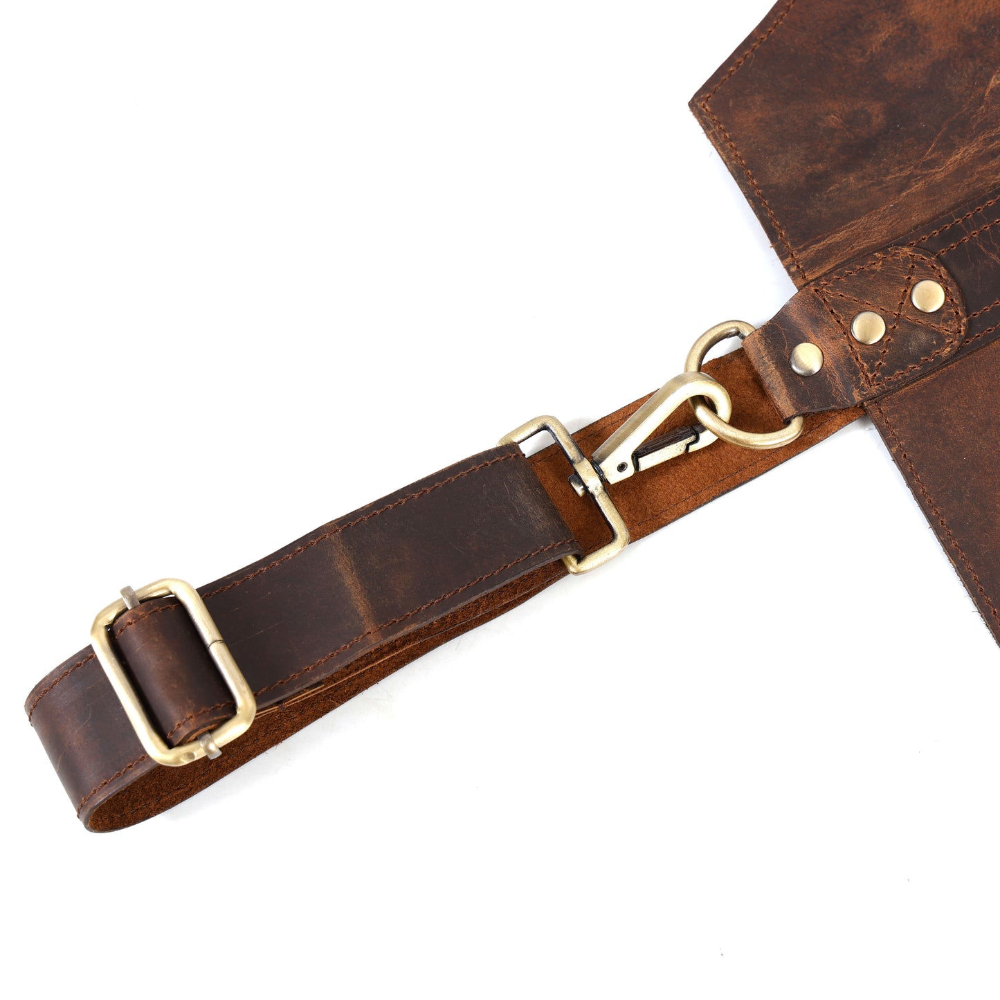 Premium Genuine Leather Brown Bib Apron  with Snap Lock Utility Design