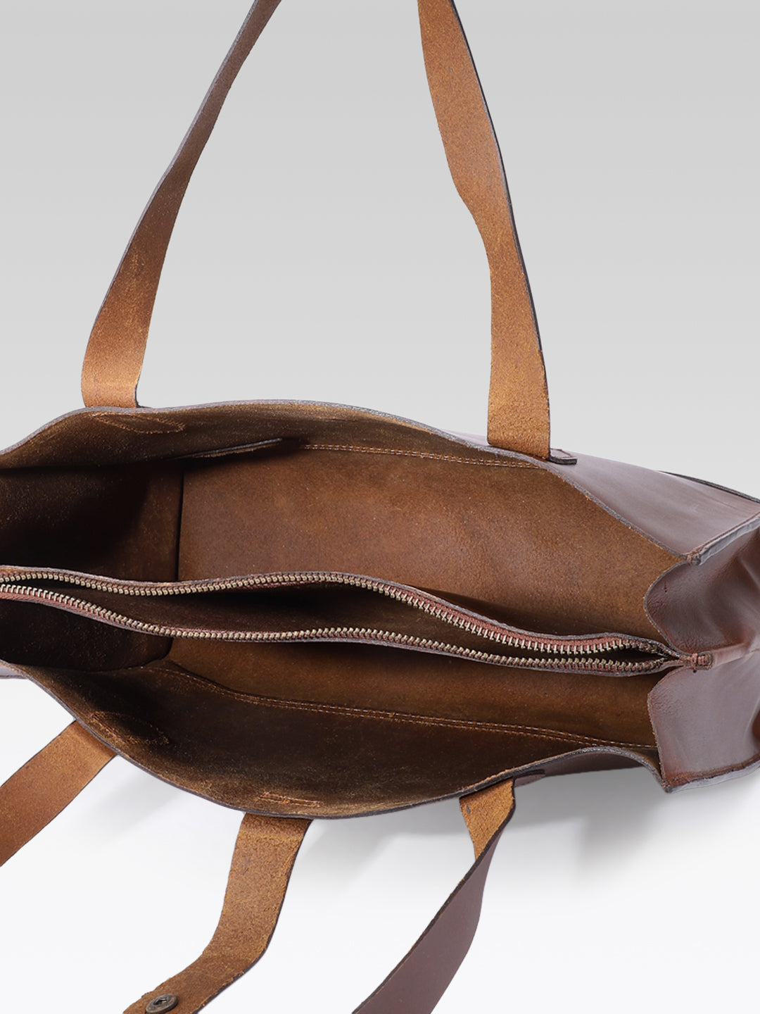 Premium Genuine Leather Structured Shopper Tote with Dual Compartments & Snap Closure