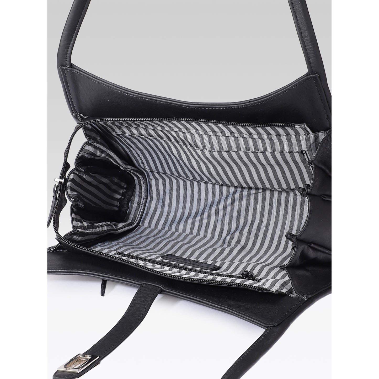 Premium Leather Shoulder Handbag with Lock Closure, Zip Compartments
