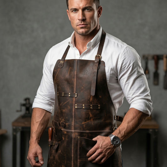 Premium Genuine Leather Brown Bib Apron