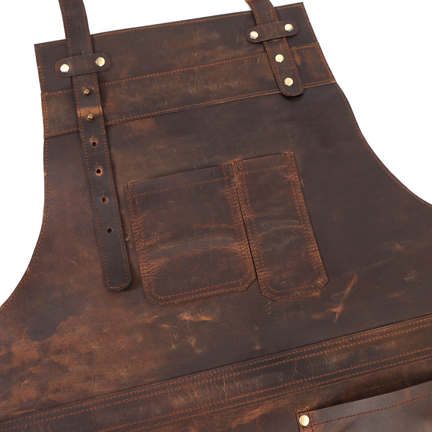 Premium Genuine Leather Brown Bib Apron  with Snap Lock Utility Design