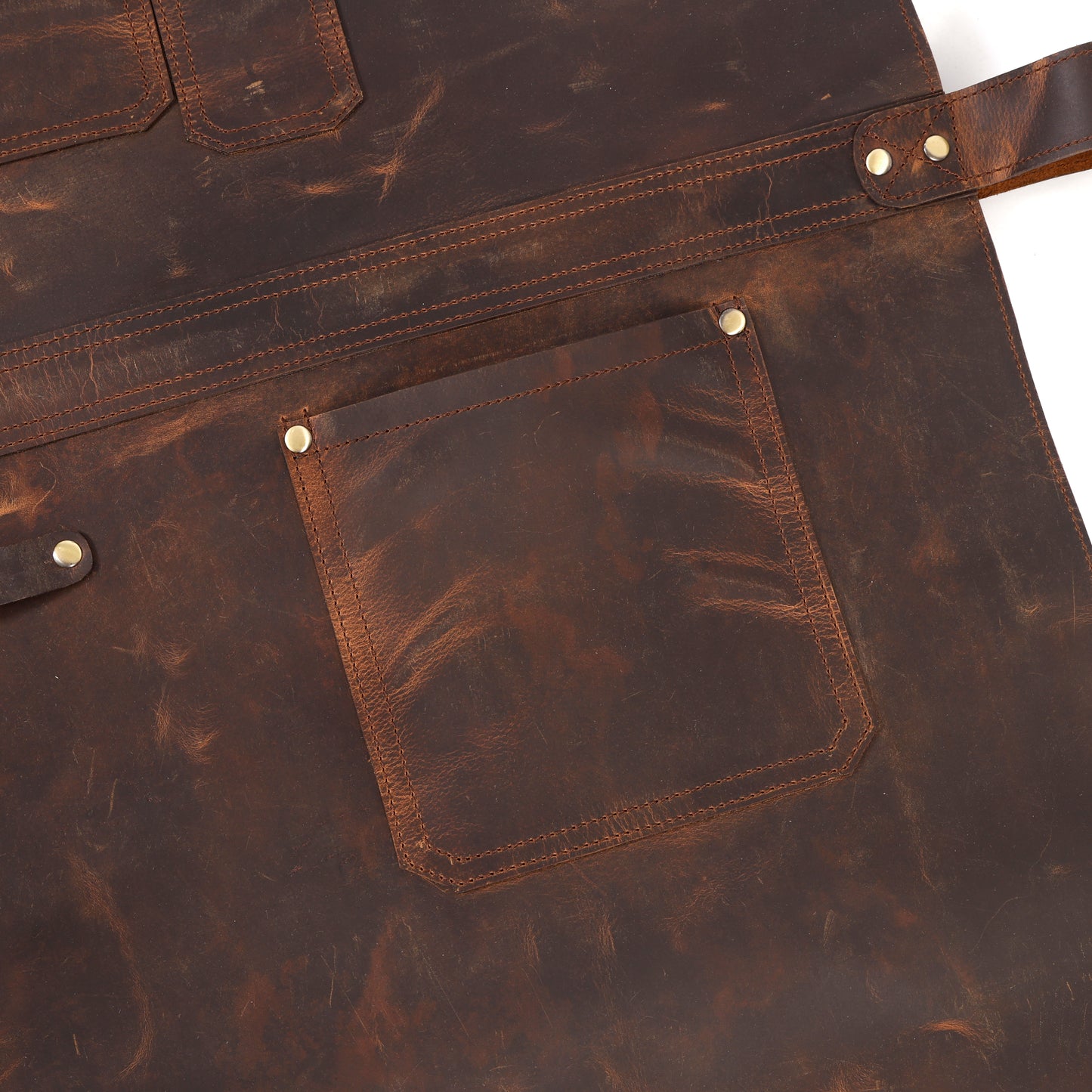 Premium Genuine Leather Brown Bib Apron  with Snap Lock Utility Design