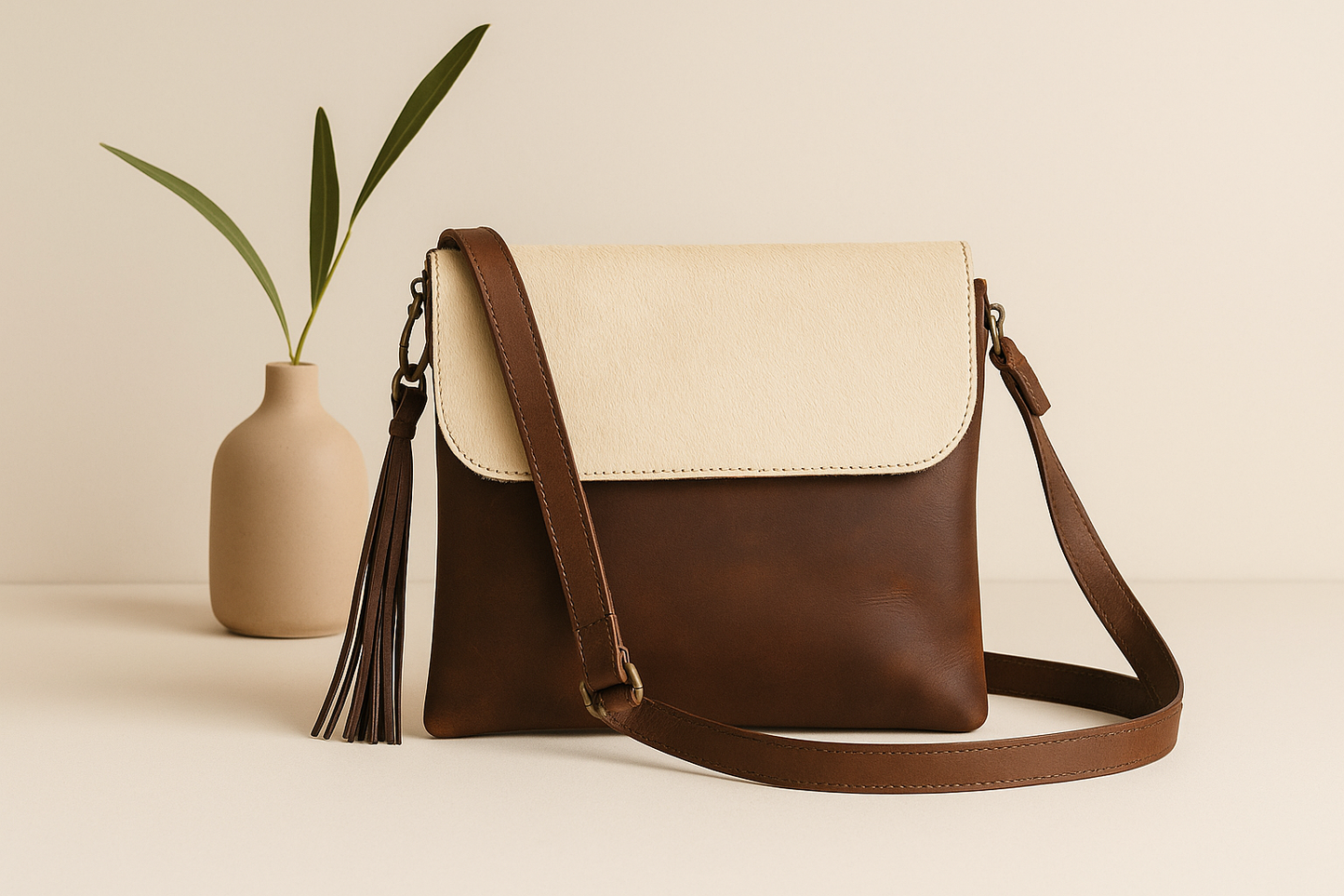 White And Tabaco Color Sling Bag