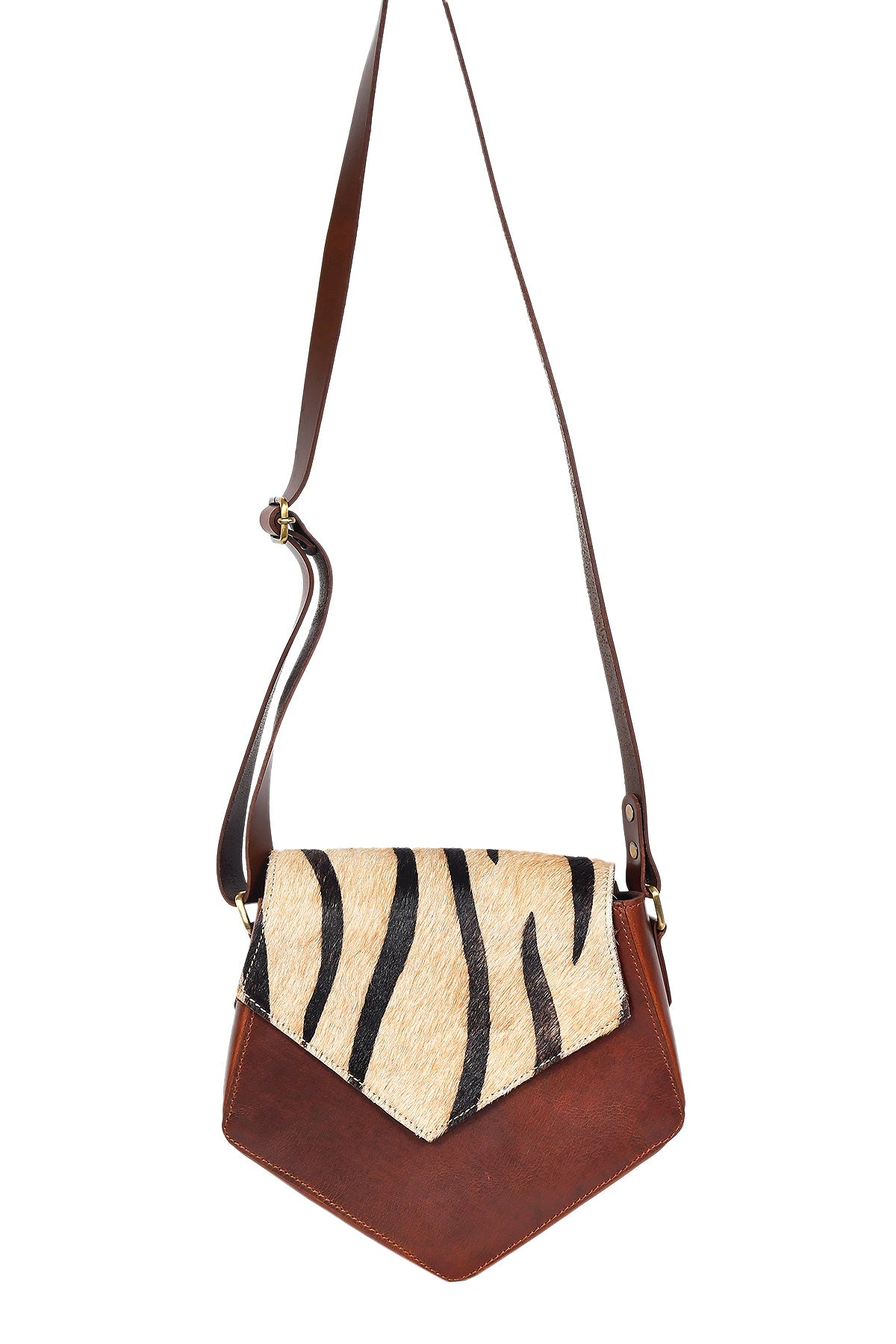  brown color pure leather with hair on leather sling bag for women and girls | Party wear - INDIA