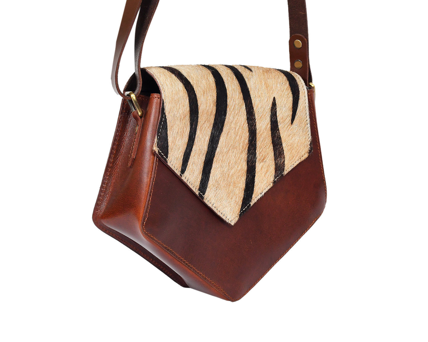  brown color pure leather with hair on leather sling bag for women and girls | Party wear - INDIA