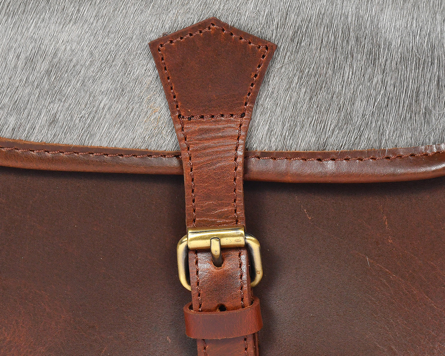  brown color leather with grey hair on leather sling bag for women and girls | Party wear . - INDIA