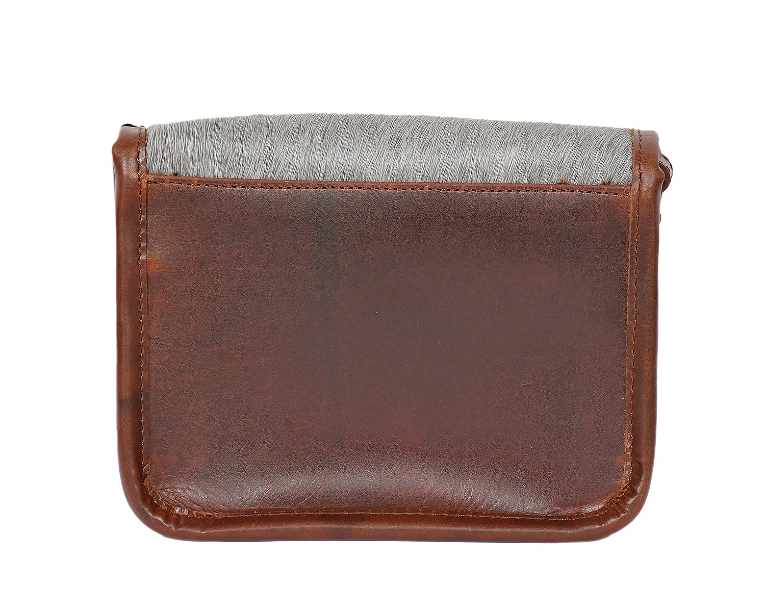  brown color leather with grey hair on leather sling bag for women and girls | Party wear . - INDIA