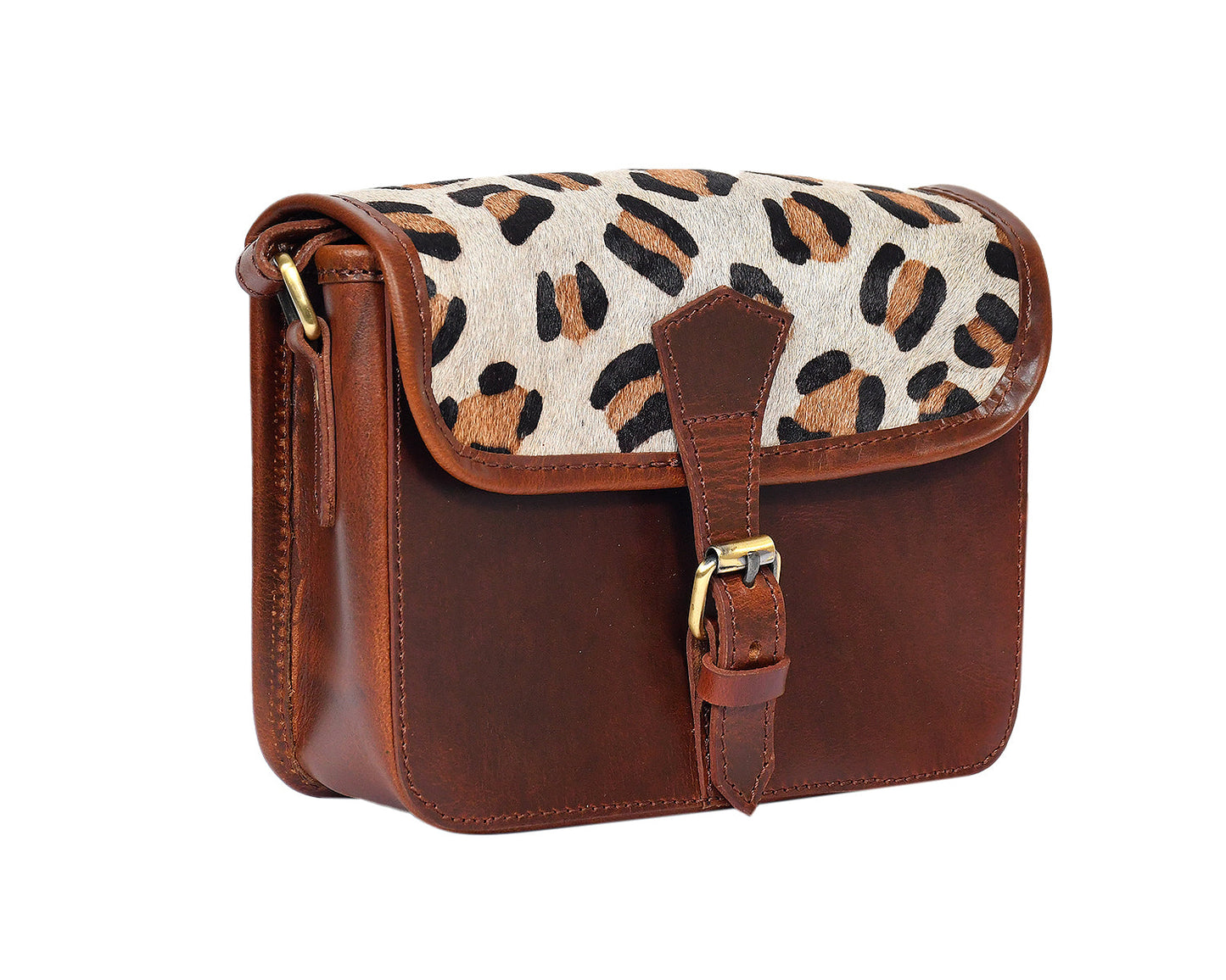  brown color leather with hair on leather sling bag for women and girls | Party wear . - INDIA
