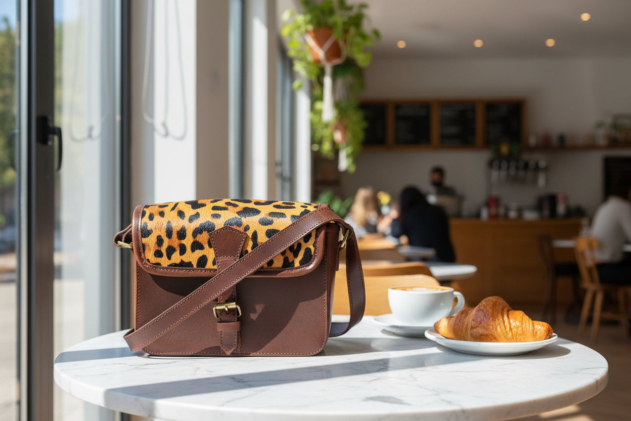  brown color pure leather with hair on leather sling bag for women and girls | Party wear - INDIA