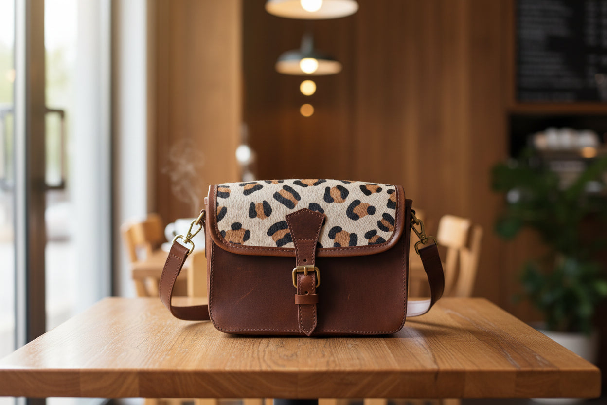  brown color leather with hair on leather sling bag for women and girls | Party wear . - INDIA