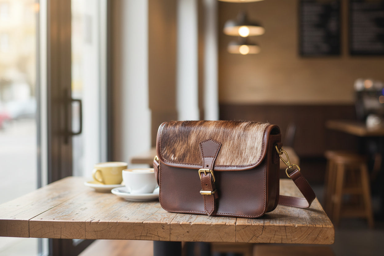  brown color pure leather with light brown color hair on leather sling bag for women and girls | Party wear . - INDIA