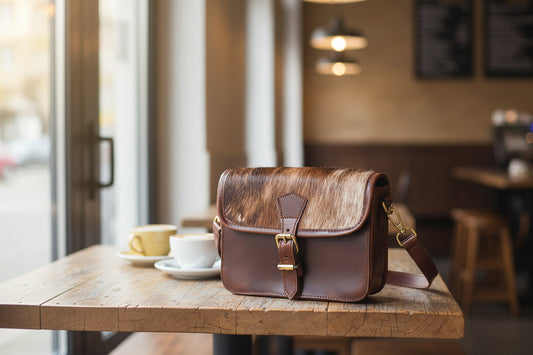  brown color pure leather with light brown color hair on leather sling bag for women and girls | Party wear . - INDIA