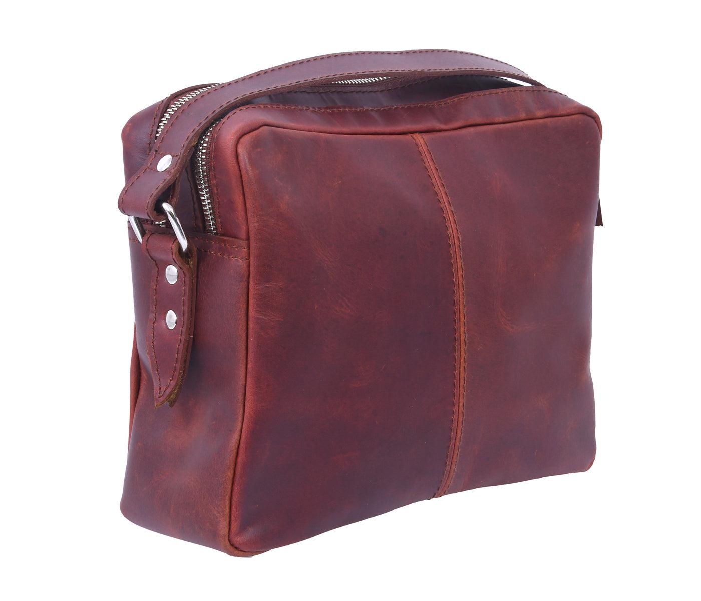  Buff Premium Leather Compact Shoulder Satchel Bag For Men With Extra Storage and Durable Build Quality (Brown) - INDIA
