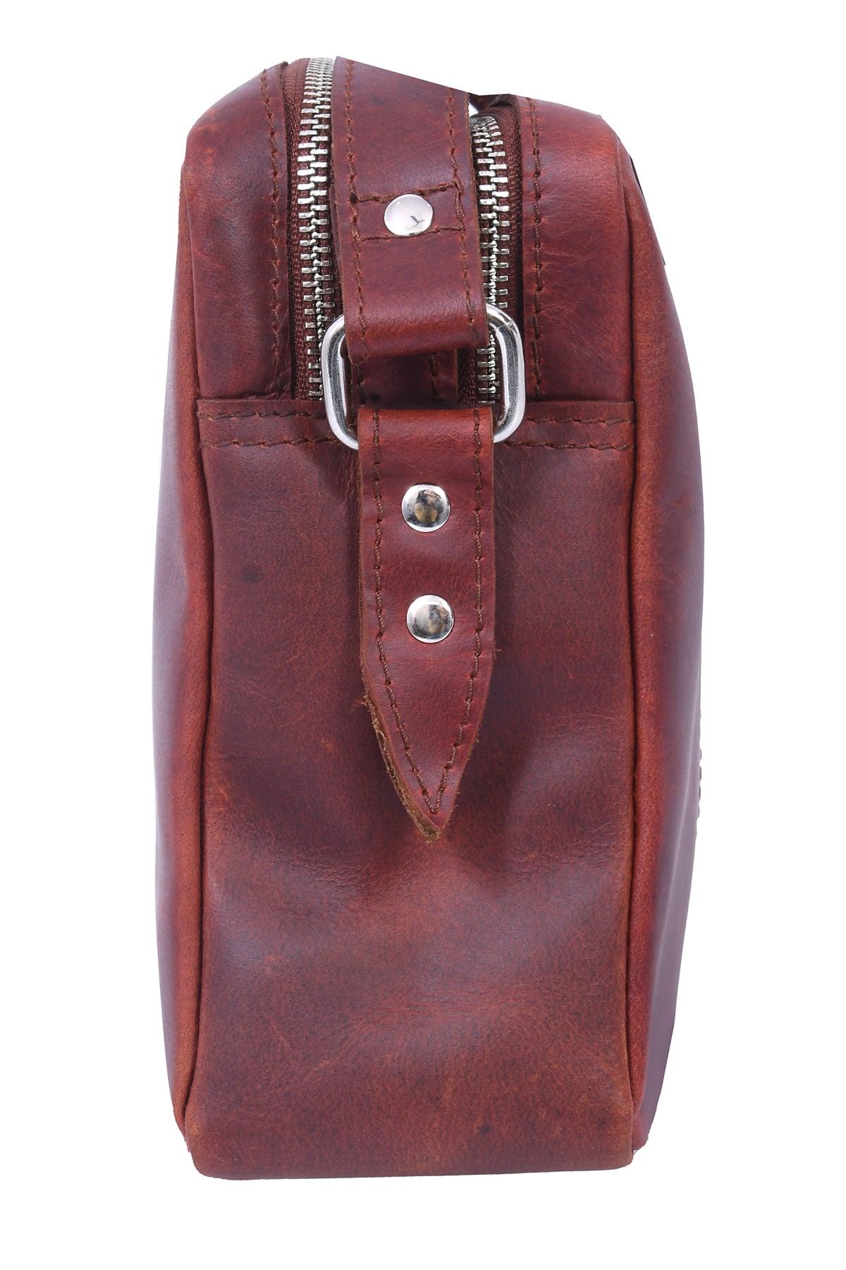  Buff Premium Leather Compact Shoulder Satchel Bag For Men With Extra Storage and Durable Build Quality (Brown) - INDIA