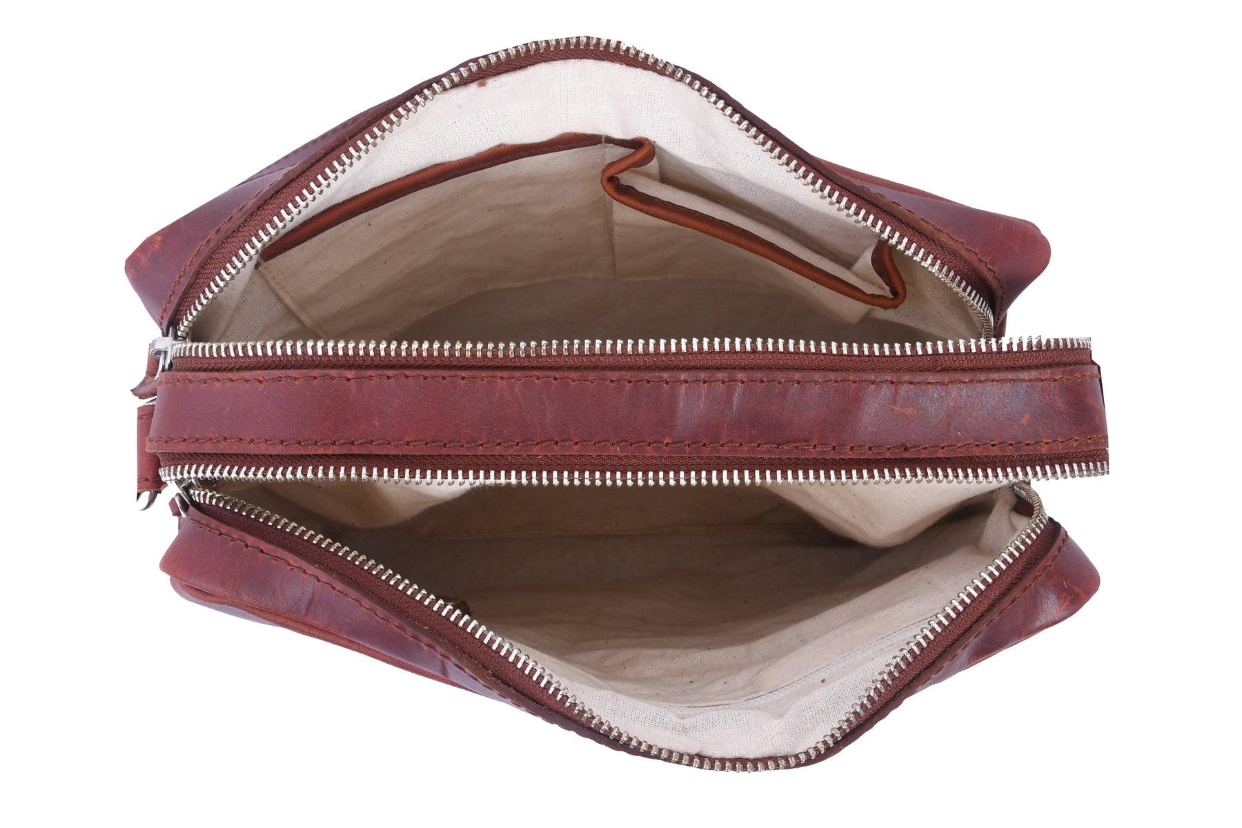  Buff Premium Leather Compact Shoulder Satchel Bag For Men With Extra Storage and Durable Build Quality (Brown) - INDIA