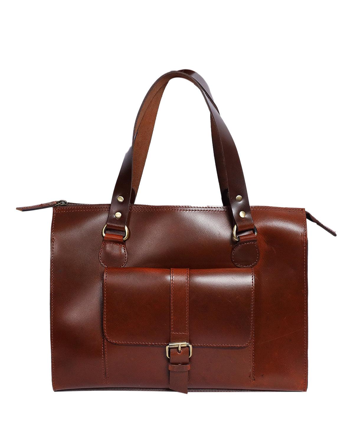  brown color pure leather tote bag for office use - INDIA