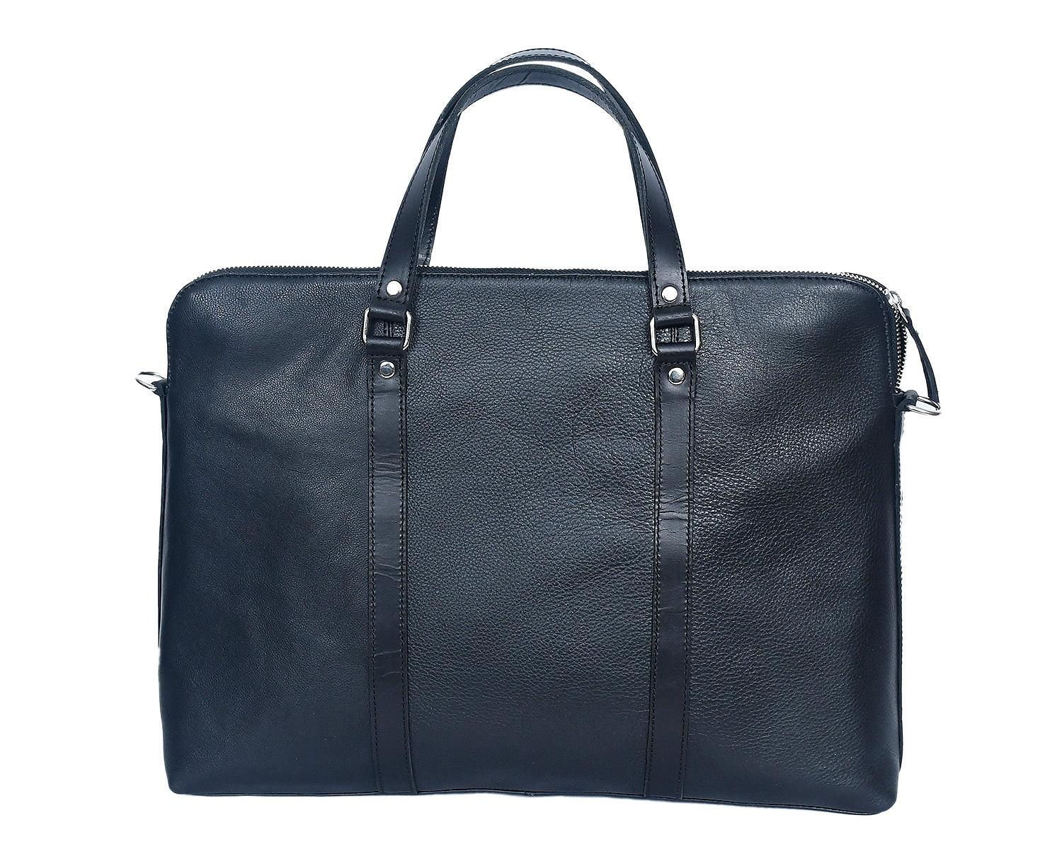  black color pure leather laptop bag for office use with shoulder strap - INDIA