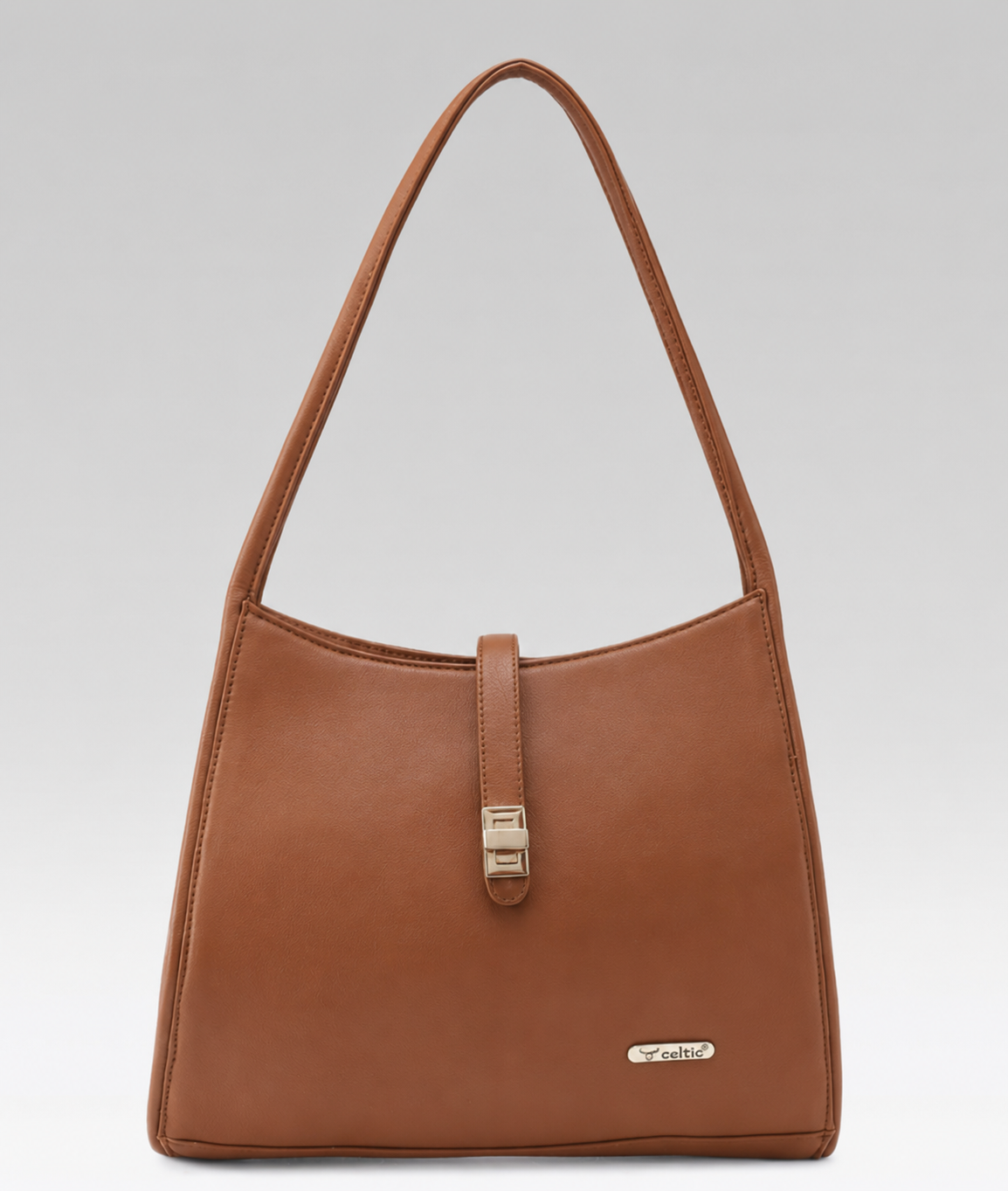 Premium Leather Shoulder Handbag with Lock Closure, Zip Compartments