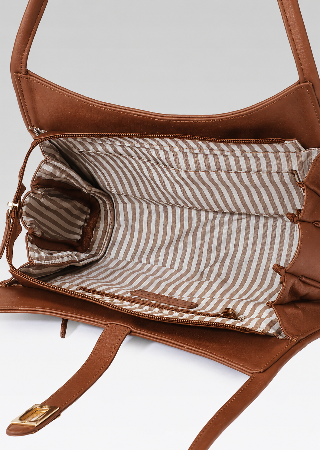 Premium Leather Shoulder Handbag with Lock Closure, Zip Compartments