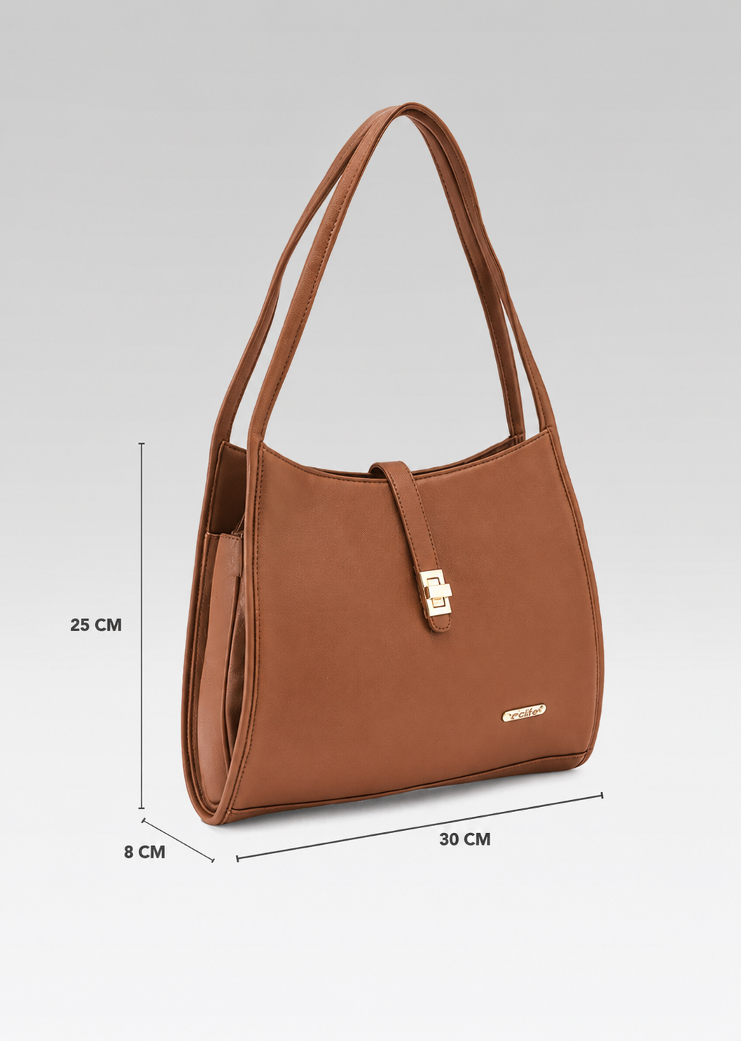 Premium Leather Shoulder Handbag with Lock Closure, Zip Compartments