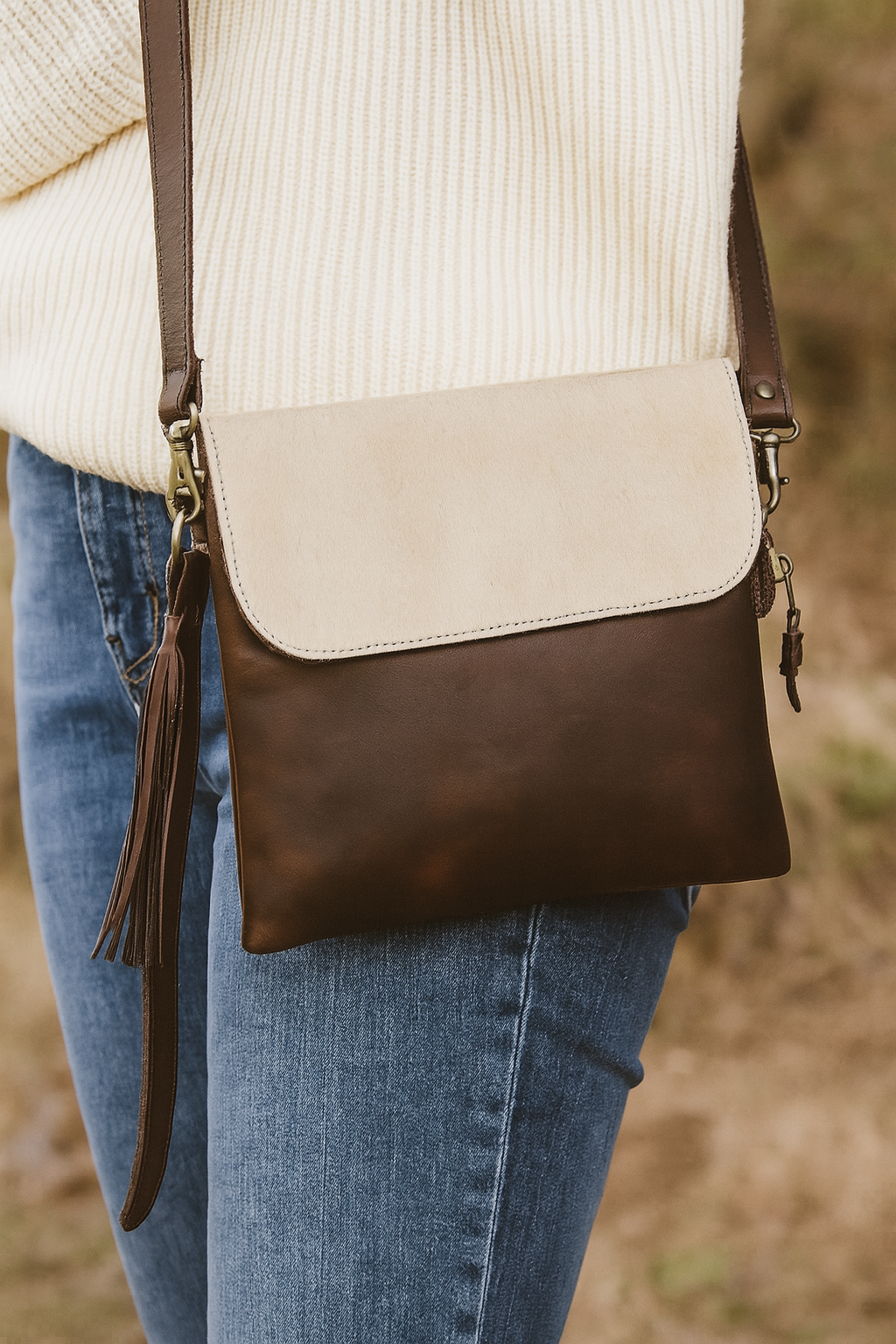 White And Tabaco Color Sling Bag