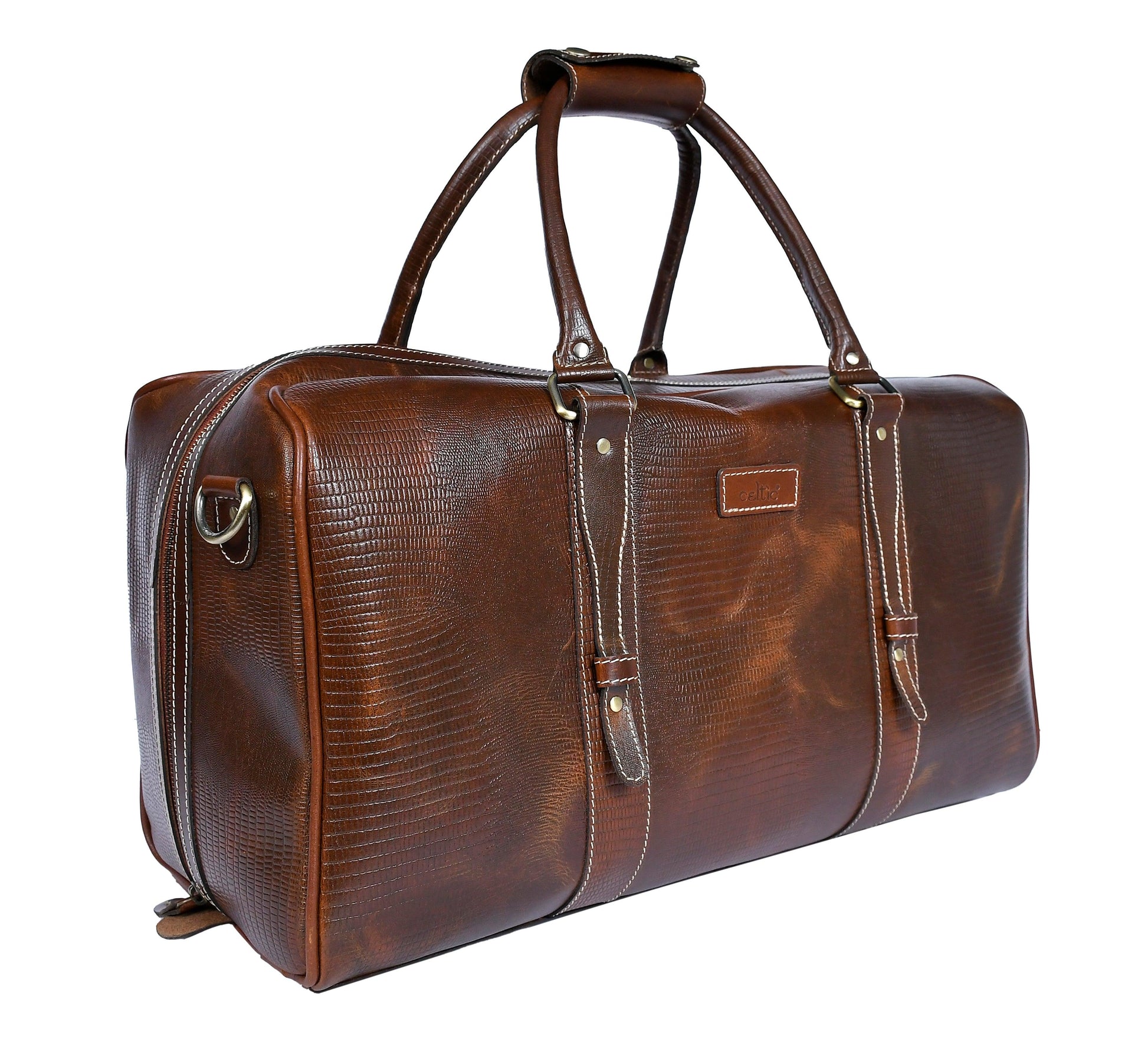  Brown Color Pure Leather Duffel Bag for Travelling | Handmade Weekender Bag - INDIA