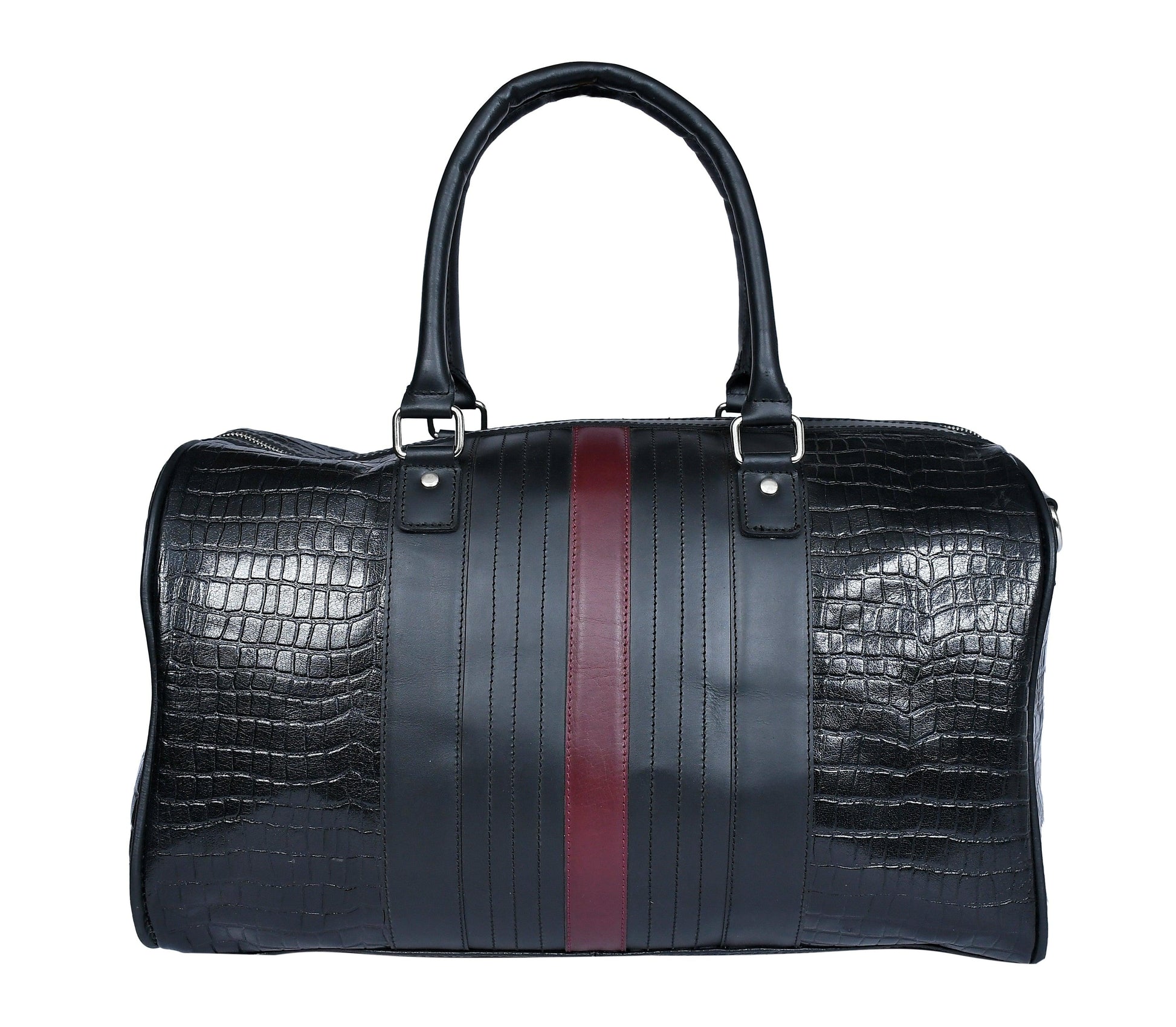  Black Color Pure Leather Duffel Bag for Travelling | Handmade Weekender Bag. - INDIA