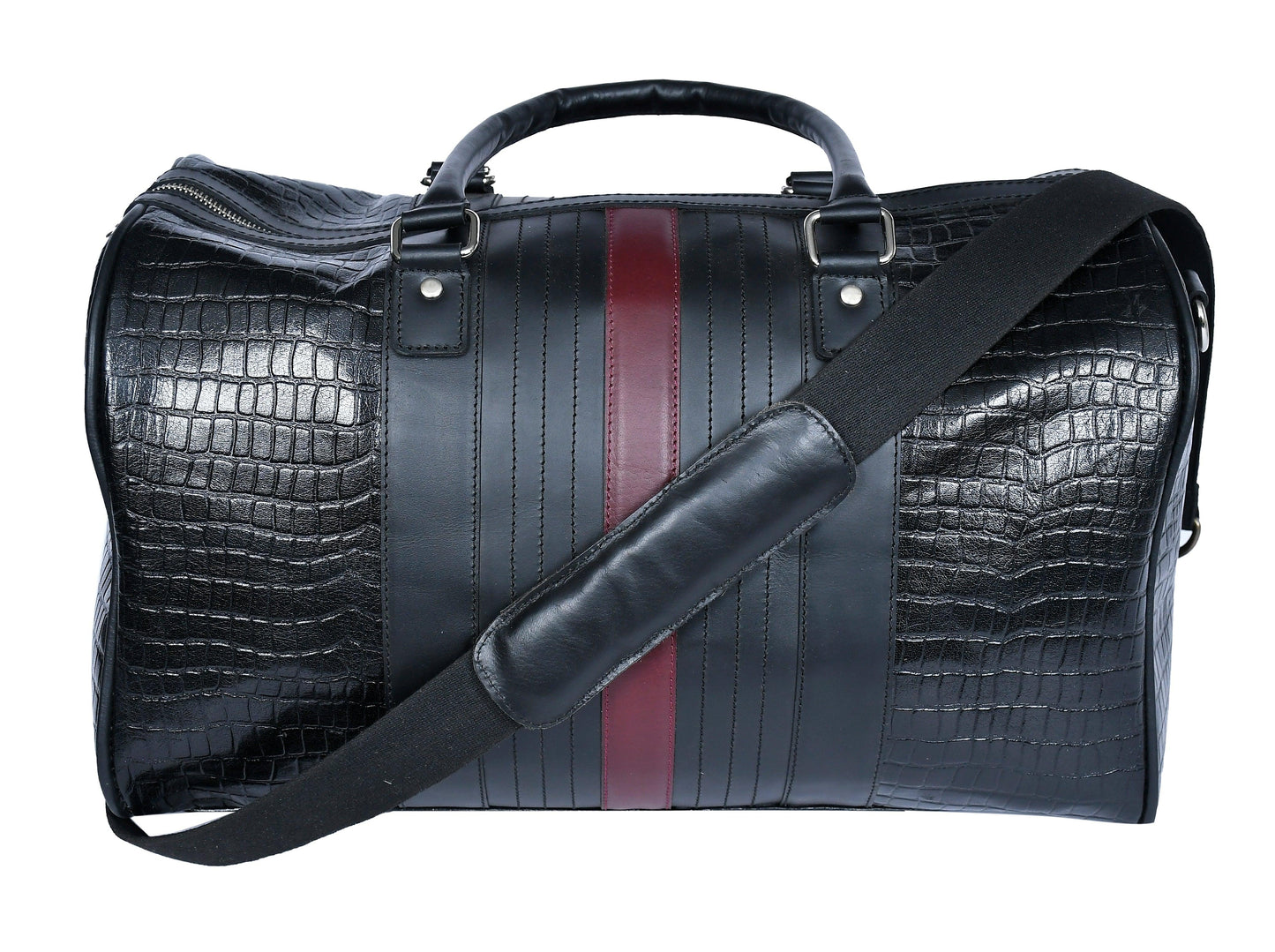  Black Color Pure Leather Duffel Bag for Travelling | Handmade Weekender Bag. - INDIA